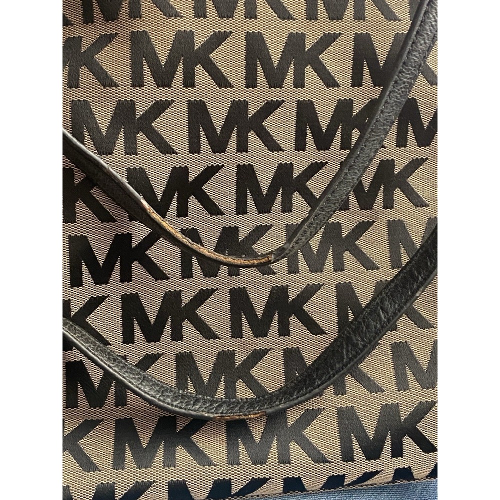 Michael Kors Signature Classic Black Monogram MK Jet Set Tote Hand Bag Purse - Picture 15 of 16